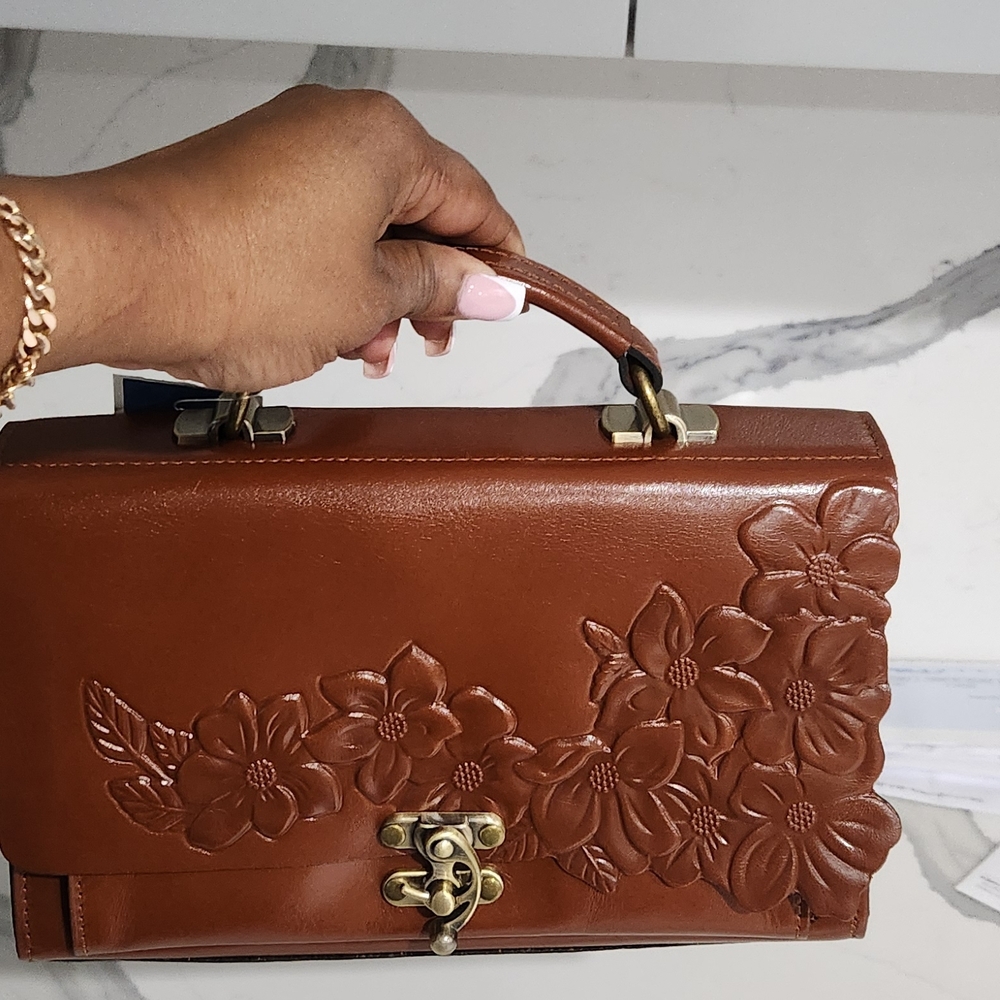 Brown Floral Leather Handbag